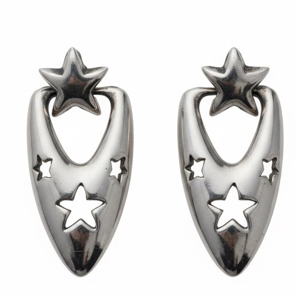 Silver Tone Star Cutout‎ Dangle Earrings Statement Eccentric Vtg Y2K Vibes